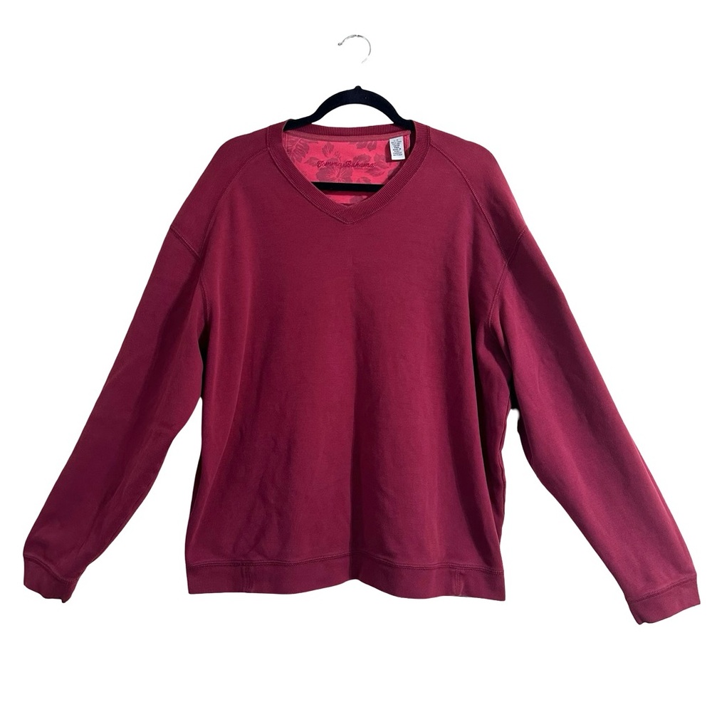 Tommy Bahama Burgundy Red Pima Cotton V-Neck Pullover Sweatshirt Size Large
